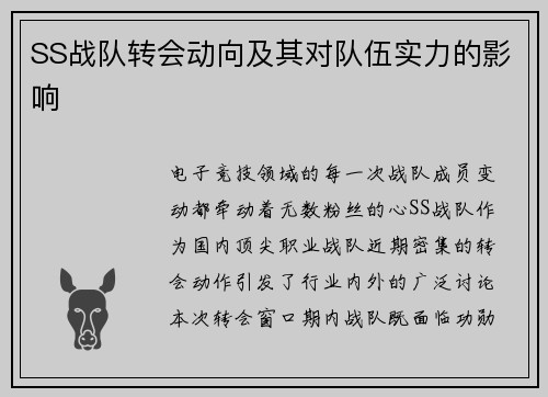 SS战队转会动向及其对队伍实力的影响